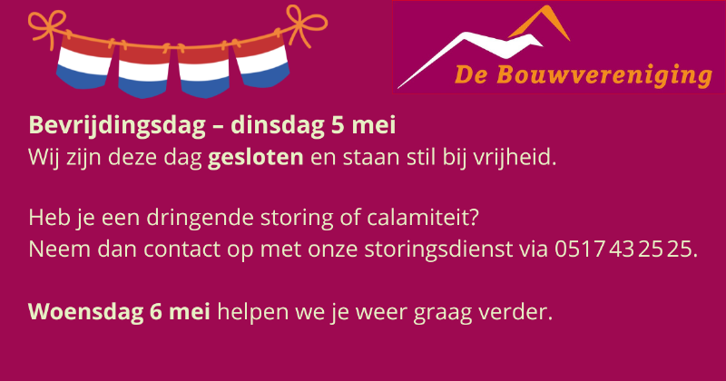Bevrijdingsdag: dinsdag 5 mei gesloten
